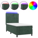 vidaXL Pat cu arcuri, saltea și LED, verde închis, 100x200 cm, catifea vidaXL Pat cu arcuri, saltea și LED, verde închis, 100x200 cm, catifea