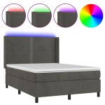 vidaXL Pat cu arcuri, saltea și LED, gri închis, 140x190 cm, catifea
