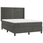 vidaXL Pat cu arcuri, saltea și LED, gri închis, 140x190 cm, catifea