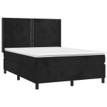 vidaXL Pat cu arcuri, saltea și LED, negru, 140x190 cm, catifea