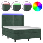 vidaXL Pat cu arcuri, saltea și LED, verde închis, 140x190 cm, catifea vidaXL Pat cu arcuri, saltea și LED, verde închis, 140x190 cm, catifea