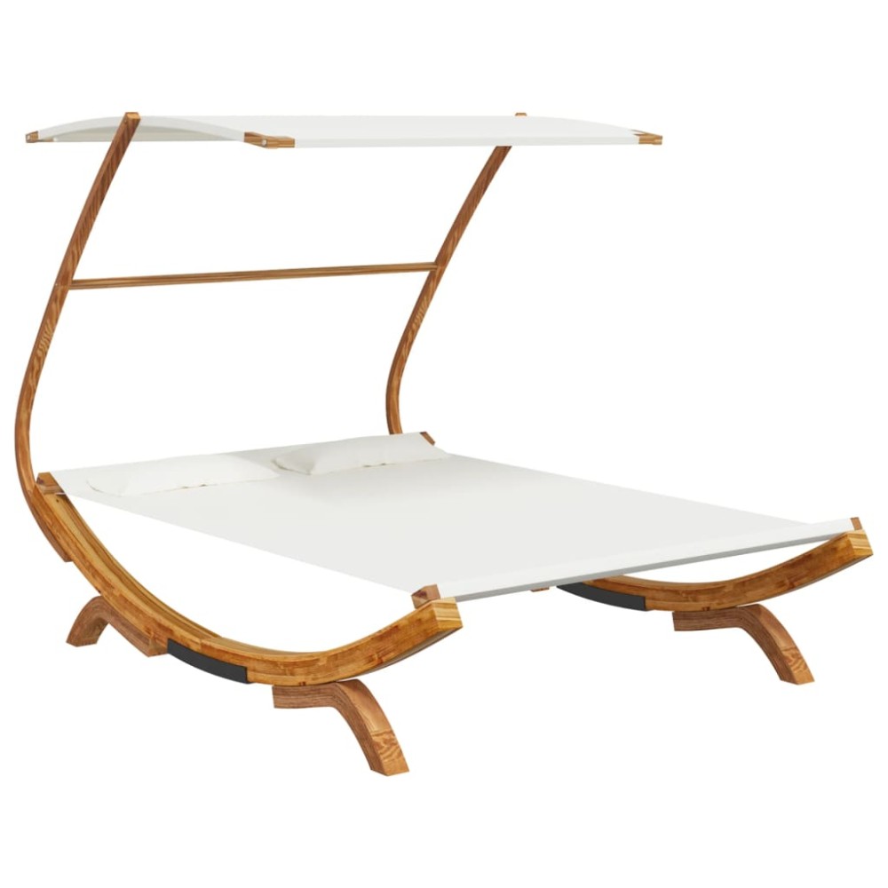 vidaXL Pat de exterior cu baldachin, crem, 165x203x138 cm, lemn masiv