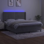 vidaXL Pat cu arcuri, saltea și LED, gri deschis, 160x200 cm, catifea