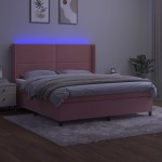 vidaXL Pat cu arcuri, saltea & LED, roz, 180x200 cm, catifea