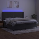 vidaXL Pat cu arcuri, saltea și LED, gri închis, 200x200 cm, catifea