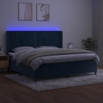vidaXL Pat cu arcuri, saltea și LED, bleumarin, 200x200 cm, catifea