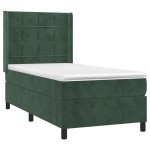 vidaXL Pat cu arcuri, saltea și LED, verde închis, 90x190 cm, catifea vidaXL Pat cu arcuri, saltea și LED, verde închis, 90x190 cm, catifea
