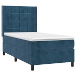 vidaXL Pat cu arcuri, saltea și LED, bleumarin, 90x190 cm, catifea