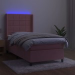 vidaXL Pat cu arcuri, saltea și LED, roz, 90x190 cm, catifea