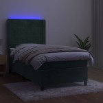 vidaXL Pat cu arcuri, saltea și LED, verde, 90x200 cm, catifea