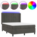 vidaXL Pat cu arcuri, saltea și LED, gri închis, 140x190 cm, catifea