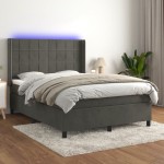 vidaXL Pat cu arcuri, saltea și LED, gri închis, 140x190 cm, catifea