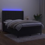 vidaXL Pat cu arcuri, saltea și LED, negru, 140x190 cm, catifea