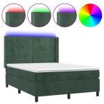 vidaXL Pat cu arcuri, saltea și LED, verde închis, 140x190 cm, catifea vidaXL Pat cu arcuri, saltea și LED, verde închis, 140x190 cm, catifea