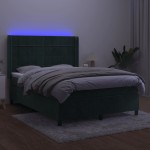 vidaXL Pat cu arcuri, saltea și LED, verde închis, 140x190 cm, catifea vidaXL Pat cu arcuri, saltea și LED, verde închis, 140x190 cm, catifea
