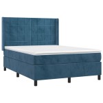vidaXL Pat cu arcuri, saltea și LED, bleumarin, 140x190 cm, catifea