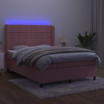 vidaXL Pat cu arcuri, cu saltea și LED, roz, 140x190 cm catifea