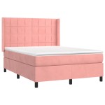vidaXL Pat cu arcuri, cu saltea și LED, roz, 140x190 cm catifea