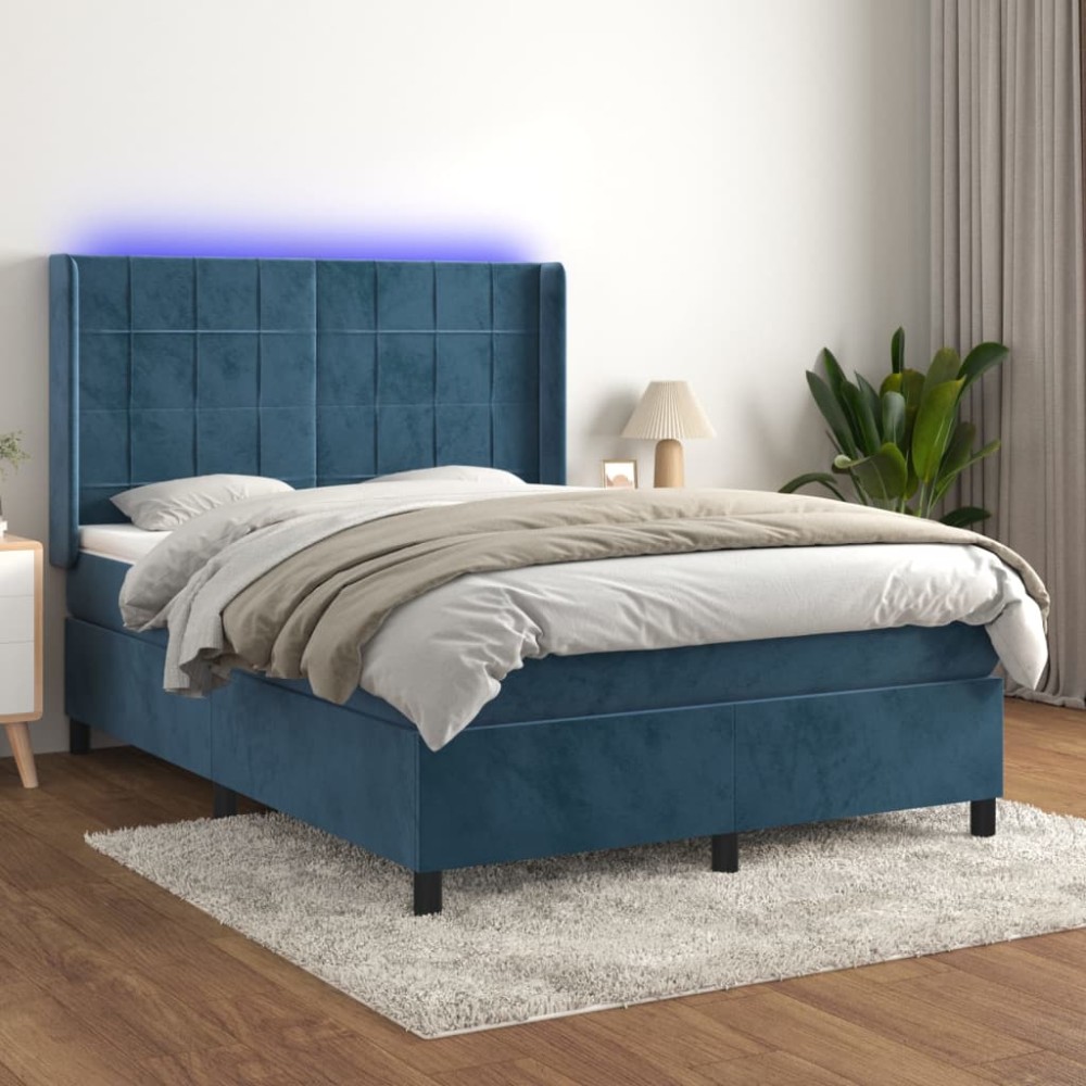 vidaXL Pat cu arcuri, saltea și LED, gri închis, 140x200 cm, catifea