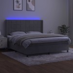 vidaXL Pat cu arcuri, saltea și LED, gri deschis, 160x200 cm, catifea