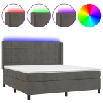 vidaXL Pat cu arcuri, saltea și LED, gri închis, 180x200 cm, catifea