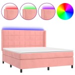 vidaXL Pat cu arcuri, saltea & LED, roz, 180x200 cm, catifea
