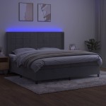 vidaXL Pat cu arcuri, saltea și LED, gri deschis, 200x200 cm, catifea