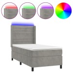 vidaXL Pat cu arcuri, cu saltea & LED, gri deschis, 80x200 cm, catifea vidaXL Pat cu arcuri, cu saltea & LED, gri deschis, 80x200 cm, catifea