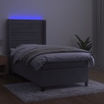 vidaXL Pat cu arcuri, cu saltea & LED, gri deschis, 80x200 cm, catifea vidaXL Pat cu arcuri, cu saltea & LED, gri deschis, 80x200 cm, catifea
