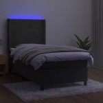 vidaXL Pat cu arcuri, saltea și LED, gri închis, 90x190 cm, catifea