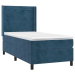 vidaXL Pat cu arcuri, saltea și LED, bleumarin, 90x190 cm, catifea
