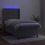 vidaXL Pat cu arcuri, saltea și LED, gri deschis, 90x200 cm, catifea