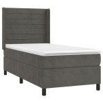 vidaXL Pat cu arcuri, saltea și LED, gri închis, 90x200 cm, catifea