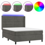 vidaXL Pat cu arcuri, saltea și LED, gri închis, 140x190 cm, catifea