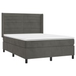 vidaXL Pat cu arcuri, saltea și LED, gri închis, 140x190 cm, catifea