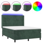 vidaXL Pat cu arcuri, saltea și LED, verde închis, 140x190 cm, catifea vidaXL Pat cu arcuri, saltea și LED, verde închis, 140x190 cm, catifea