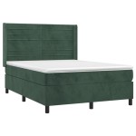 vidaXL Pat cu arcuri, saltea și LED, verde închis, 140x190 cm, catifea vidaXL Pat cu arcuri, saltea și LED, verde închis, 140x190 cm, catifea