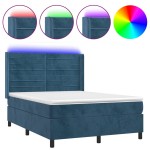 vidaXL Pat cu arcuri, saltea și LED, bleumarin, 140x190 cm, catifea