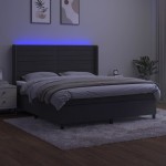 vidaXL Pat cu arcuri, saltea și LED, gri închis, 180x200 cm, catifea