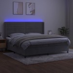 vidaXL Pat cu arcuri, saltea și LED, gri deschis, 200x200 cm, catifea