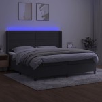 vidaXL Pat cu arcuri, saltea și LED, gri închis, 200x200 cm, catifea
