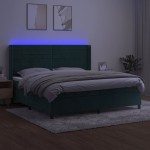 vidaXL Pat cu arcuri, saltea și LED, verde închis, 200x200 cm, catifea vidaXL Pat cu arcuri, saltea și LED, verde închis, 200x200 cm, catifea