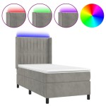 vidaXL Pat cu arcuri, cu saltea & LED, gri deschis, 80x200 cm, catifea vidaXL Pat cu arcuri, cu saltea & LED, gri deschis, 80x200 cm, catifea