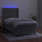 vidaXL Pat cu arcuri, saltea și LED, gri deschis, 90x200 cm, catifea