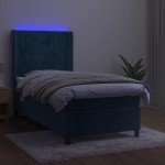 vidaXL Pat cu arcuri, saltea și LED, bleumarin, 90x200 cm, catifea
