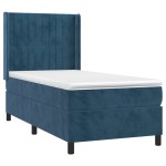 vidaXL Pat cu arcuri, saltea și LED, bleumarin, 90x200 cm, catifea