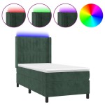 vidaXL Pat cu arcuri, saltea și LED, verde închis, 100x200 cm, catifea vidaXL Pat cu arcuri, saltea și LED, verde închis, 100x200 cm, catifea