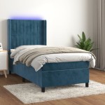 vidaXL Pat cu arcuri, saltea și LED, bleumarin, 100x200 cm, catifea vidaXL Pat cu arcuri, saltea și LED, bleumarin, 100x200 cm, catifea