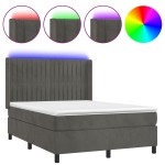 vidaXL Pat cu arcuri, saltea și LED, gri închis, 140x190 cm, catifea