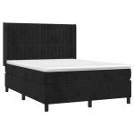 vidaXL Pat cu arcuri, saltea și LED, negru, 140x190 cm, catifea
